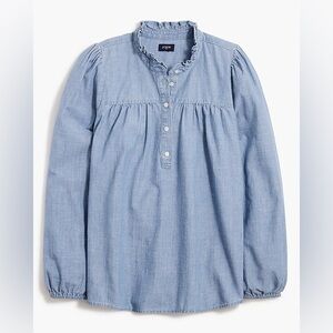 J. Crew Factory Chambray ruffleneck top, size L